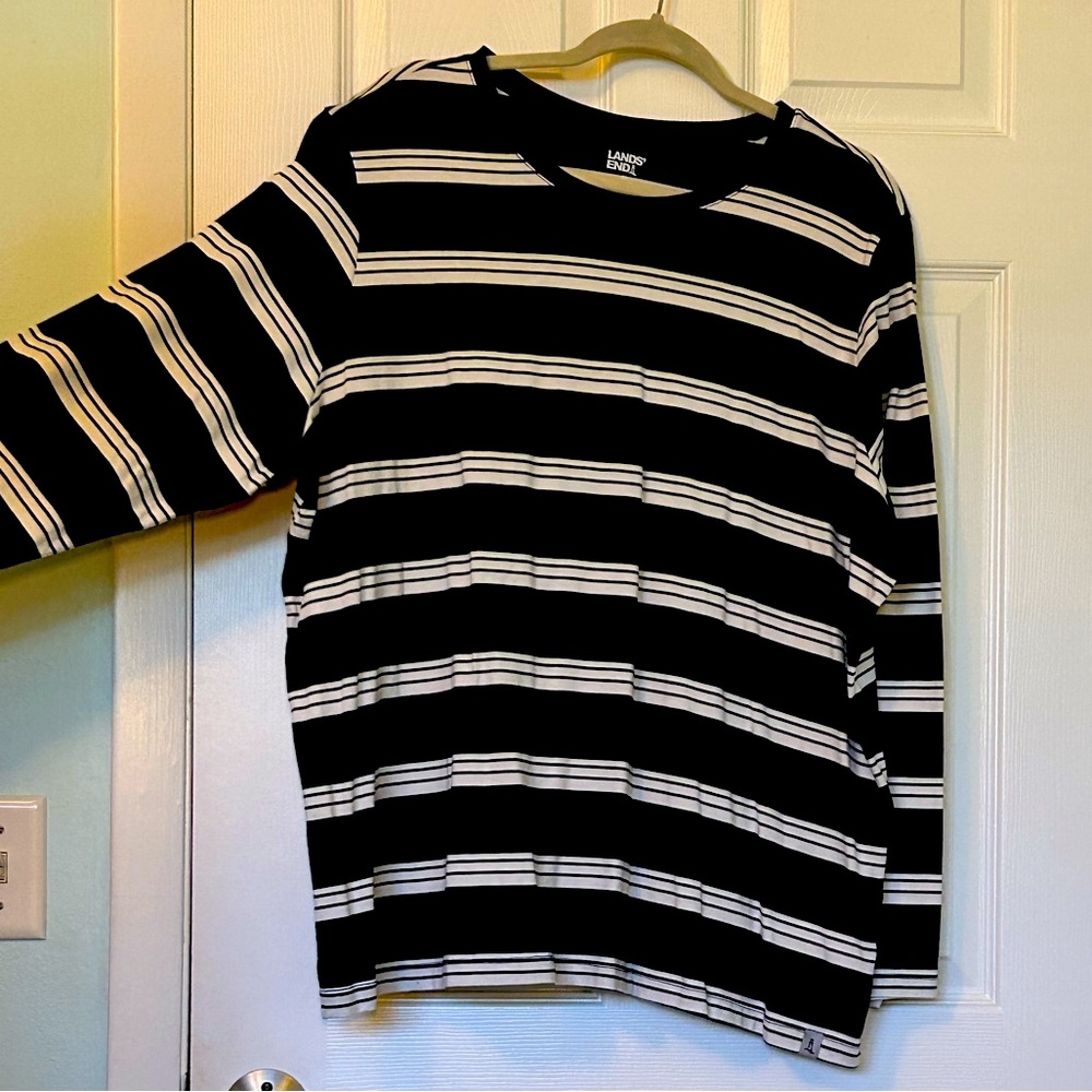 Landsend Navy & white striped long sleeve shirt